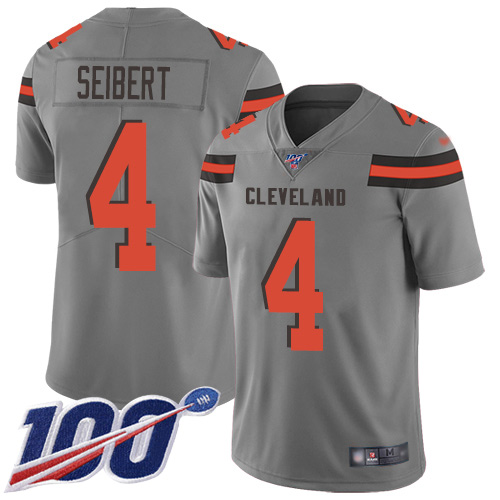 Cleveland Browns Austin Seibert Men Gray Limited Jersey #4 NFL Football 100th Season Inverted Legend->cleveland browns->NFL Jersey